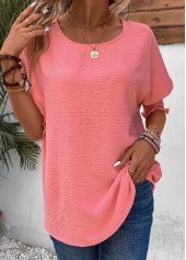 Pink Smocked Half Sleeve Round Neck T Shirt | thumb picture 