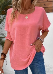 Pink Smocked Half Sleeve Round Neck T Shirt | thumb picture 