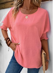 Pink Smocked Half Sleeve Round Neck T Shirt | thumb picture 
