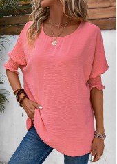 Pink Smocked Half Sleeve Round Neck T Shirt | thumb picture 