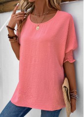 Pink Smocked Half Sleeve Round Neck T Shirt