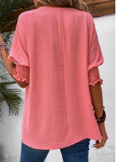 Pink Smocked Half Sleeve Round Neck T Shirt | thumb picture 
