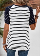 Navy Patchwork Striped Short Sleeve T Shirt | thumb picture 
