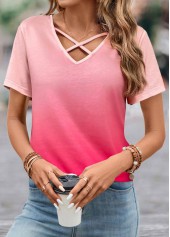 Hot Pink Criss Cross Ombre T Shirt | thumb picture 