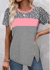 Pink Patchwork Leopard Short Sleeve T Shirt