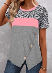 Pink Patchwork Leopard Short Sleeve T Shirt