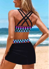 Bowknot Mid Waisted Chevron Print Black Bikini Set