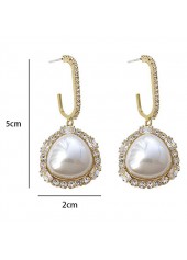 Gold Color Pearl Detail Rhinestone Earrings | thumb picture 