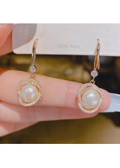 Gold Oval Pearl Drop Dangle Earrings