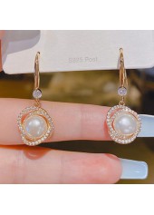 Gold Oval Pearl Drop Dangle Earrings | thumb picture 