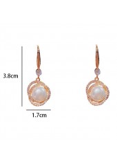 Gold Oval Pearl Drop Dangle Earrings | thumb picture 