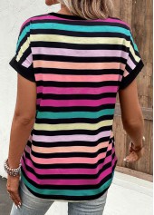 Multi Color Button Striped Short Sleeve T Shirt | thumb picture 