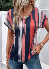 Multi Color Lightweight Striped Short Sleeve T Shirt