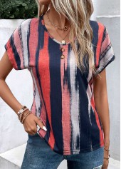 Multi Color Lightweight Striped Short Sleeve T Shirt