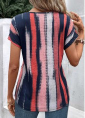 Multi Color Lightweight Striped Short Sleeve T Shirt