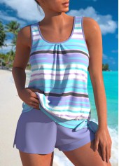 Bowknot High Waisted Multi Stripe Print Tankini Set