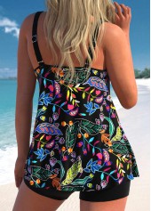 Scoop Neck Floral Print Black Tankini Set | thumb picture 