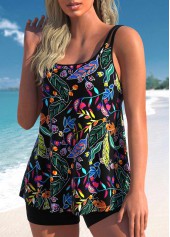 Scoop Neck Floral Print Black Tankini Set | thumb picture 
