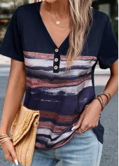 Navy Button Striped Short Sleeve T Shirt | thumb picture 