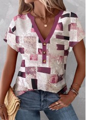 Multi Color Button Geometric Print T Shirt | thumb picture 