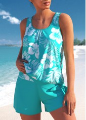 Bowknot Mid Waisted Tropical Plants Print Tankini Set | thumb picture 