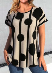 Dark Camel Geometric Print Short Sleeve T Shirt