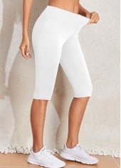 White Mid Waisted Knee Length Elastic Waist Leggings | thumb picture 