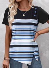 Black Asymmetry Striped Short Sleeve T Shirt