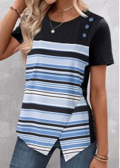 Black Asymmetry Striped Short Sleeve T Shirt