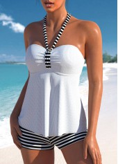 Drawstring High Waisted Striped White Tankini Set | thumb picture 