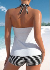 Drawstring High Waisted Striped White Tankini Set | thumb picture 