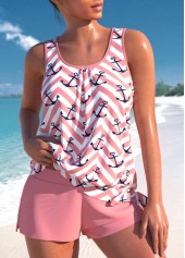 Tie High Waisted Geometric Print Pink Tankini Set