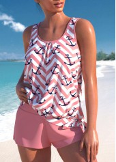 Tie High Waisted Geometric Print Pink Tankini Set | thumb picture 