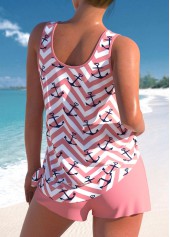 Tie High Waisted Geometric Print Pink Tankini Set | thumb picture 