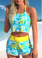 Tassel High Waisted Floral Print Cyan Bikini Set | thumb picture 