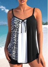 Patchwork Leopard Black Bowknot Tankini Set