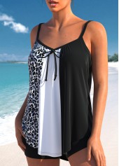 Patchwork Leopard Black Bowknot Tankini Set | thumb picture 