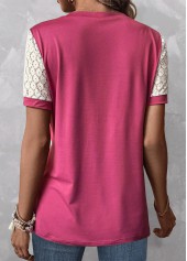 Pink Patchwork Short Sleeve Round Neck T Shirt | thumb picture 