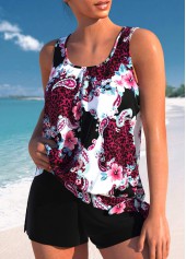 Bowknot Mid Waisted Floral Print Black Tankini Set | thumb picture 