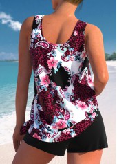 Bowknot Mid Waisted Floral Print Black Tankini Set | thumb picture 
