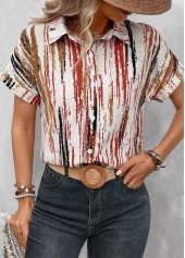 Multi Color Button Striped Short Sleeve Blouse | thumb picture 