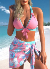 Three-piece Mid Waisted Marine Life Print Bikini Set