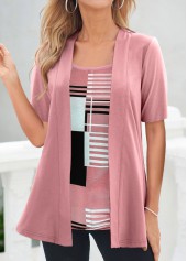 Pink Geometric Print Short Sleeve Fake Two Piece Twinset