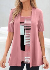 Pink Geometric Print Short Sleeve Fake Two Piece Twinset | thumb picture 