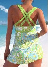 Drawstring Mid Waisted Paisley Print Light Green Swimdress Set | thumb picture 