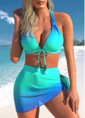 Mesh High Waisted Ombre Cyan Bikini Set