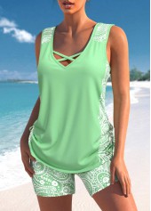 Drawstring Mid Waisted Paisley Print Tankini Set | thumb picture 