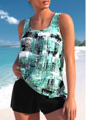 Bowknot Mid Waisted Geometric Print Tankini Set | thumb picture 