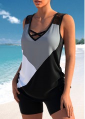 Patchwork Criss Cross Black Tankini Top-No Bottom | picture 3
