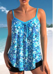 Bowknot Ditsy Floral Print Sky Blue Tankini Top-No Bottom | picture 1